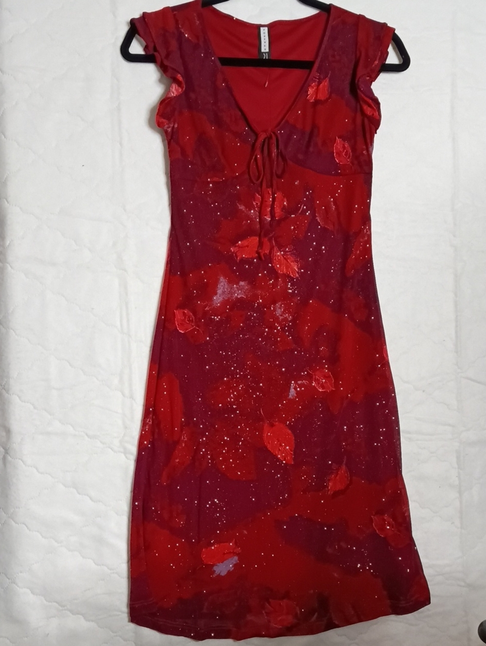 Forever 21 Red Floral Sparkle Midi Dress